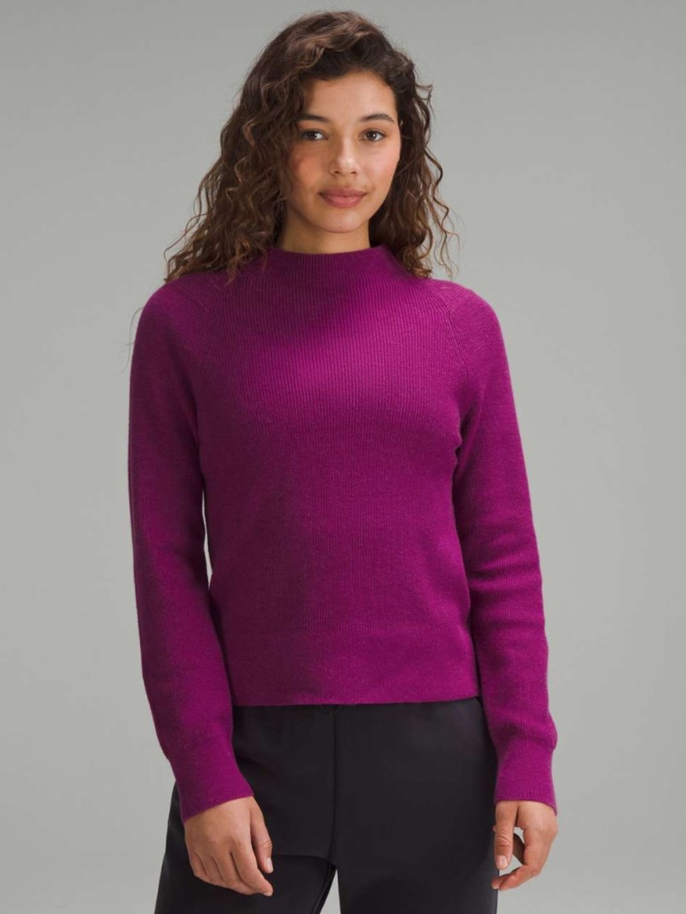 Lululemon Cotton Blend Mock Neck Sweater Wild Berry Sz M Magenta Pink Stretch